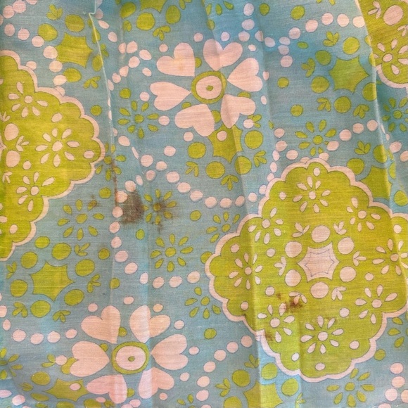 Vintage 60/70’s  Green Blue Drop Waist Dress Midi Mod Flower Power Girls Size - Picture 3 of 9